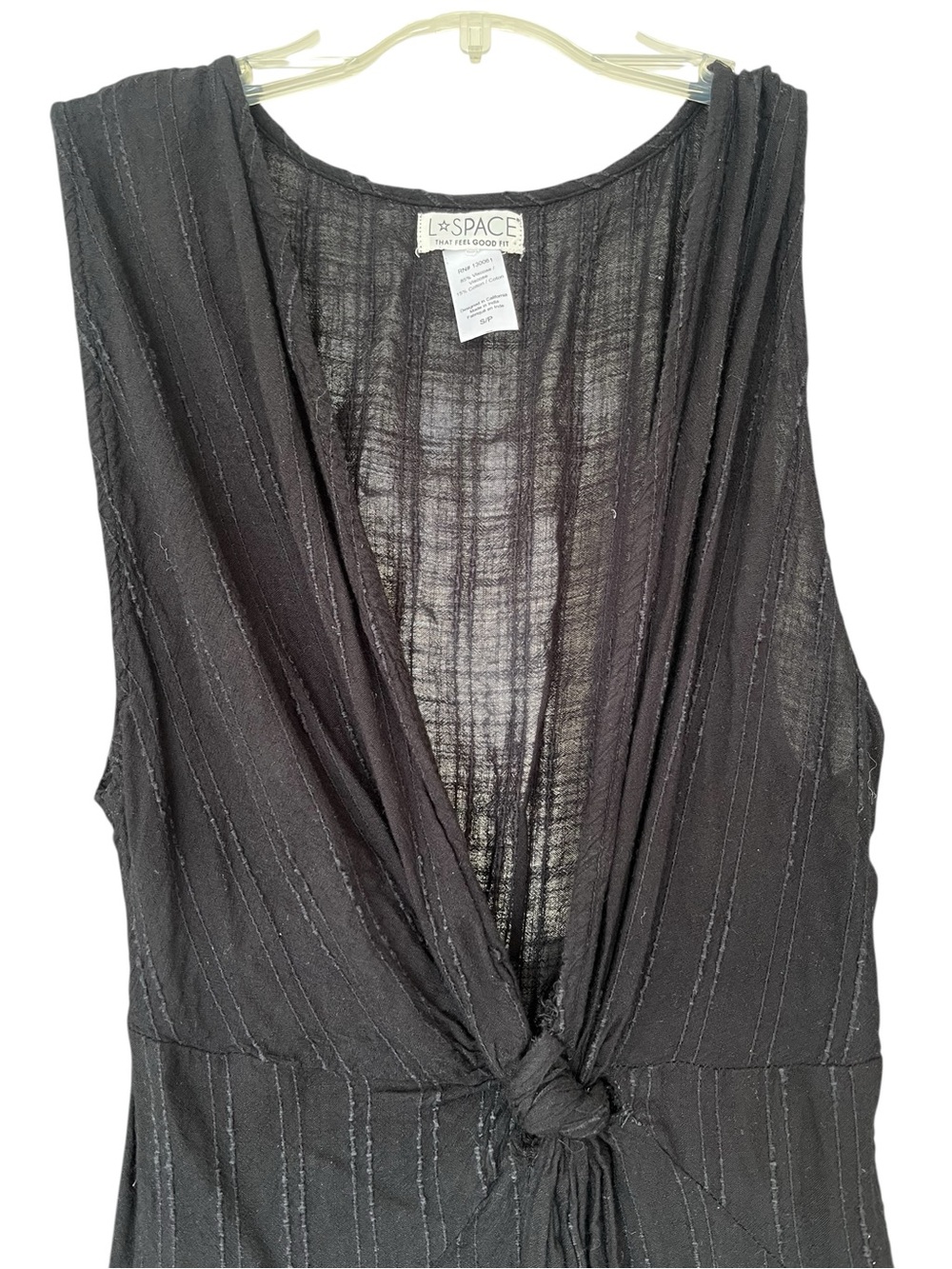 L*Space Down The Line Black Textured Dress Plunging Neckline Coverup Small - Picture 6 of 10